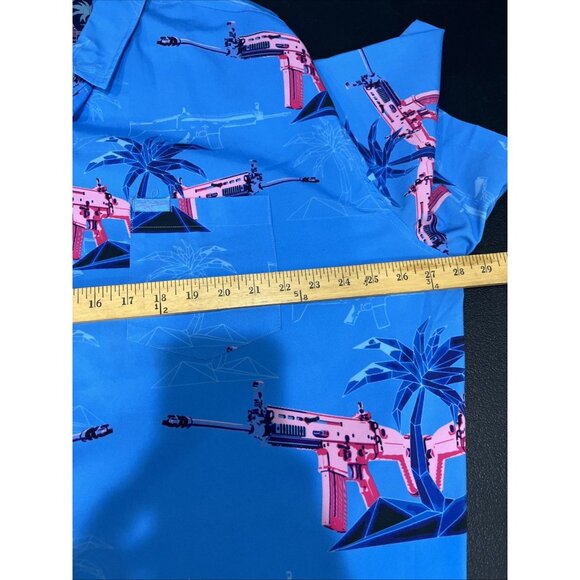 Retro Rifle Button Down Shirt Mens 3XL Blue The Palm Performance Golf Vacation - Picture 8 of 9